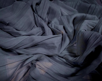 Pleated chiffon lightweight woven dress fabric, per metre - plain - navy blue