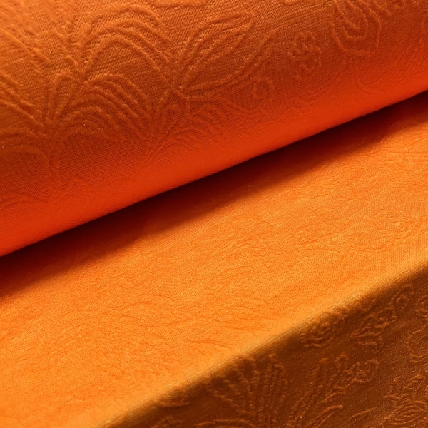 Stretch spandex leaf jacquard jersey fabric, per metre - Tangerine