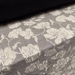Double jersey stretch fabric, per metre - floral jacquard - grey