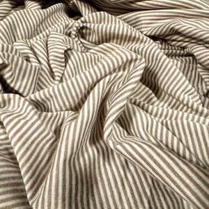 Viscose single jersey fabric, per metre - pinstripe - buff & ivory