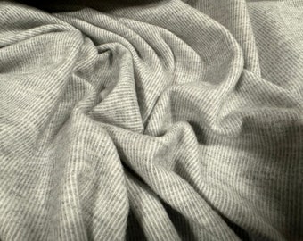 Finely ribbed stretch sweatshirt fleece jersey fabric, per metre - grey marl