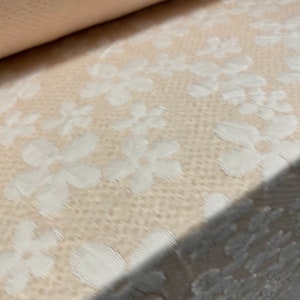 Daisy flower jacquard double jersey stretch fabric, per metre - light peach