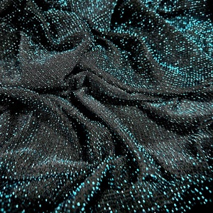 Slinky spandex jersey fabric with metallic lurex, per metre - black & turquoise