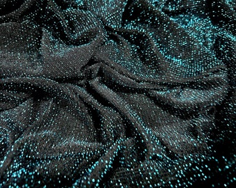 Slinky spandex jersey fabric with metallic lurex, per metre - black & turquoise