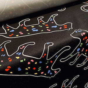 Scuba crepe fabric stretch spandex jersey, per metre -  leopard outline print - Black with multicolour hide