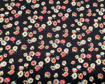 Tissu imprimé en jersey stretchex, par mètre - noir avec imprimé floral multicolore