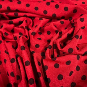 Finely textured stretch spandex single jersey fabric, per metre - ladybug print - red & black spot