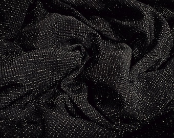 Tecido de malha elástica metálica - preto com lurex prateado