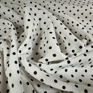 Bubble crepe woven dress fabric, per metre - spots print - white with black dots