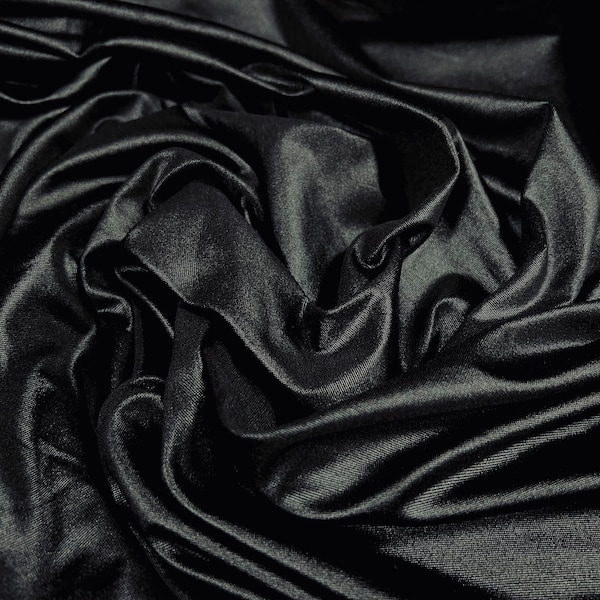 Ciré wet look coated stretch spandex jersey fabric, per metre - plain - black