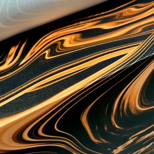 Soft touch stretch spandex jersey fabric, per metre - Swirl print - black & orange