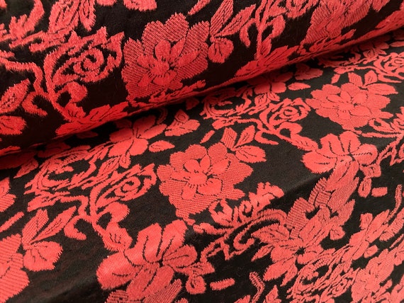 Floral Jacquard Double Jersey Stretch Spandex Knit Dress Fabric, per Metre  - Coral & Black - Etsy