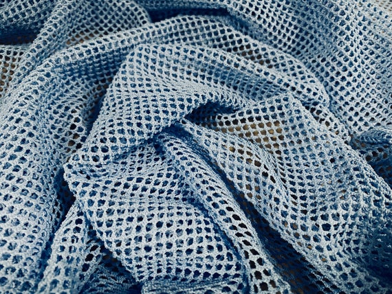 Fishnet Mesh Net Jersey Fabric, per Metre Plain Sky Blue 