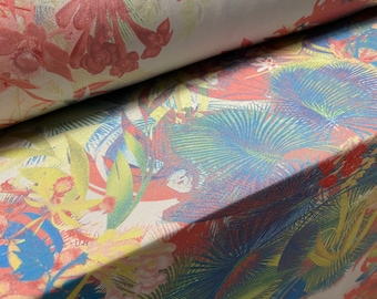 Printed stretch spandex single Jersey fabric, per metre - tropical flower print