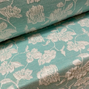 Stretch spandex floral jacquard double jersey fabric, per metre - mint & cream