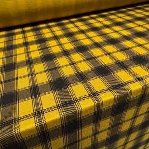 Viscose spandex stretch single jersey fabric, per metre - tartan check plaid - mustard & black