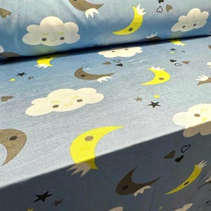 Stretch spandex single jersey fashion fabric, per metre - Lullaby print - blue