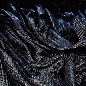 Embossed satin jersey fabric, per metre - stylised crocodile design - black