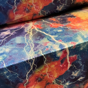 Swimwear stretch spandex jersey fabric, per metre - cosmic lightning print