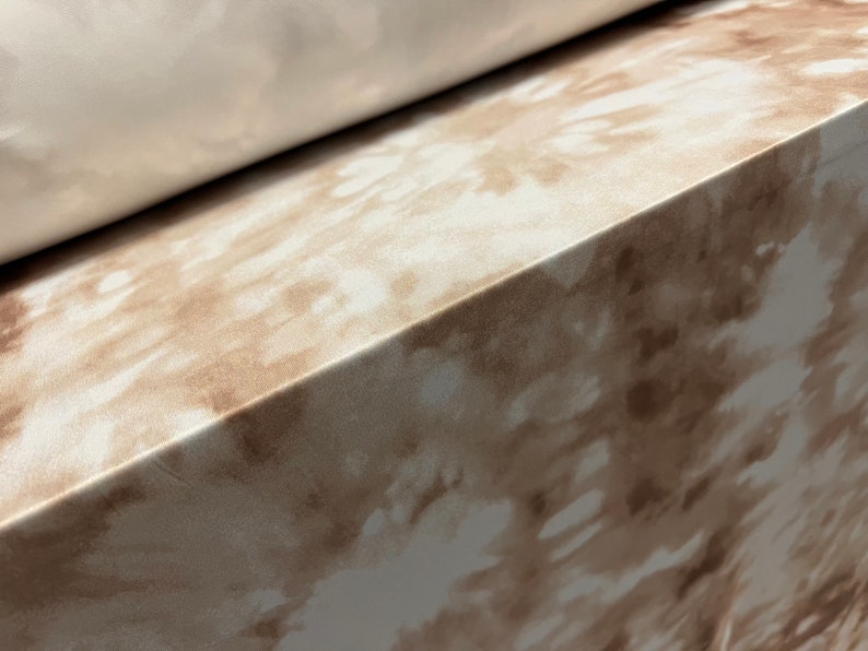 Soft touch stretch spandex jersey fabric, per metre floral tie dye print cream & brown image 1