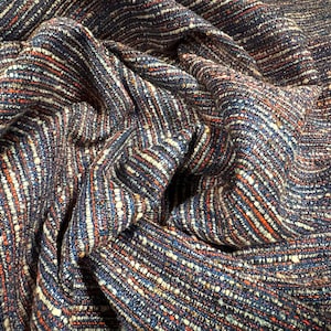 Metallic cotton blend jacquard fabric with lurex, per metre - stripe - blue & orange