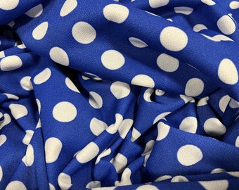 Scuba crepe stretch spandex double jersey dress fabric, per metre - polka dot print - royal blue & white