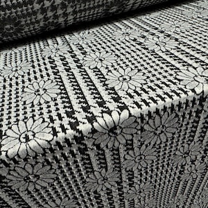 Double jersey knit stretch spandex dress fabric, per metre - daisy check jacquard - monochrome