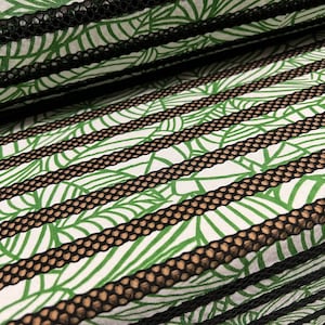 Fishnet mesh stretch spandex jersey print stripe fabric, per metre - green