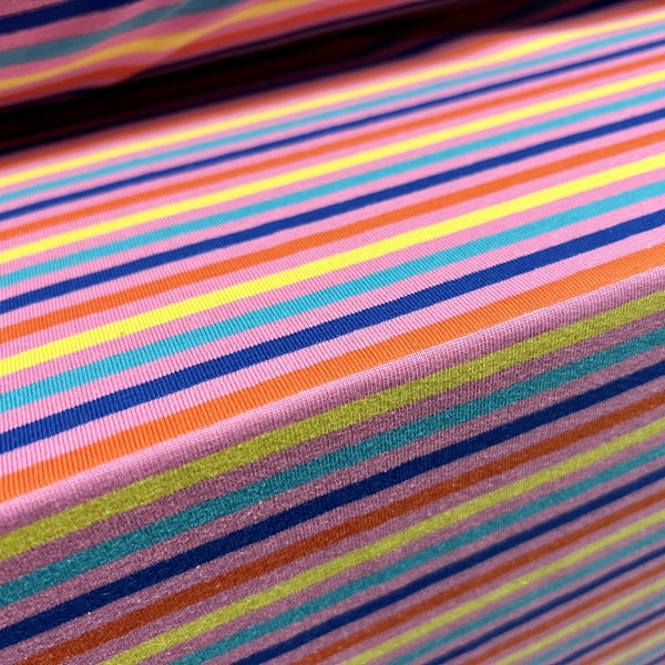 100% Cotton single jersey fabric, per metre - stripe - multicolour