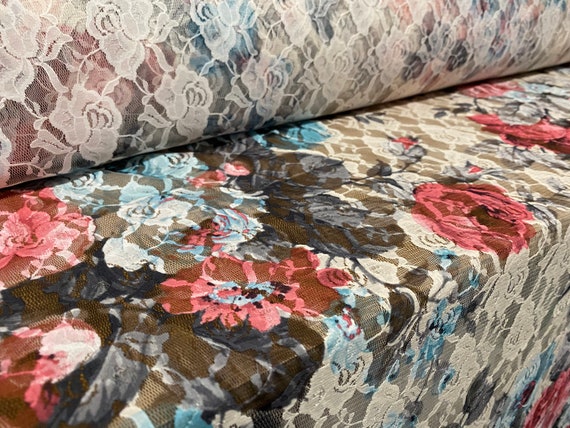 Printed Stretch Lace Dress Fabric, per Metre - Multicolour Floral Print -  Etsy