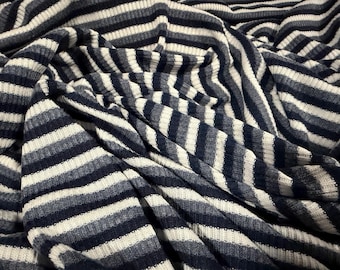 Ribbed jersey knit fabric, per metre - stripe - navy grey & white