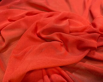Power mesh net stretch spandex fabric, per metre - plain - hot orange