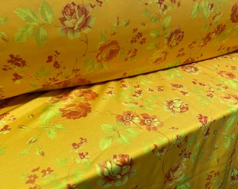 Swimwear dance wear spandex stretch fabric, per metre - mustard floral print