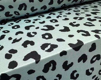 Stretch spandex jersey fabric, per metre - cheetah animal print - duck egg blue