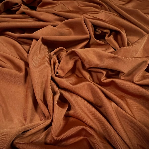 Soft touch spandex stretch jersey dress fabric, per metre - plain - tobacco