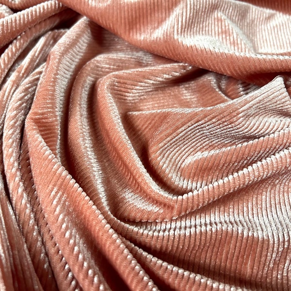 Finely Ribbed Spandex velvet stretch dress fabric, per metre - pink