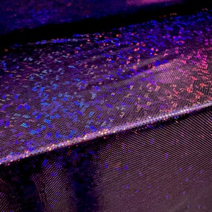 Lamé stretch spandex jersey fabric, per metre - hologram - purple & magenta