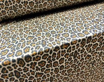 Bademode Stretch Spandex Jersey Stoff, Meterware - Leopardenfell Tierdruck - Grau & Bernstein