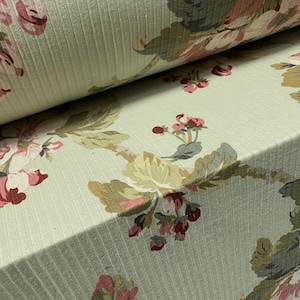 Elasthan Stretch Rib Jersey Stoff, pro Meter - Kletterrose Blumenprint - grün