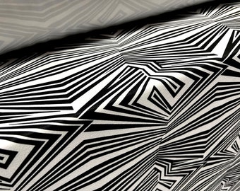 Scuba crepe stretch spandex jersey fabric, per metre - psychedelic print - black & white