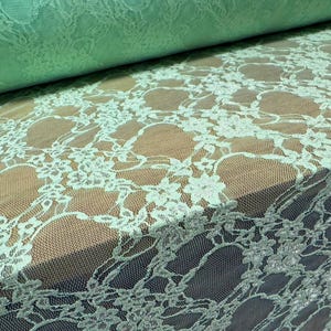 Stretch spandex mesh net lace fabric, per metre - floral pattern - aqua