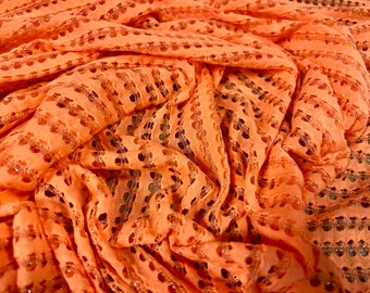Metallic crochet knitwear jersey fabric - orange & silver