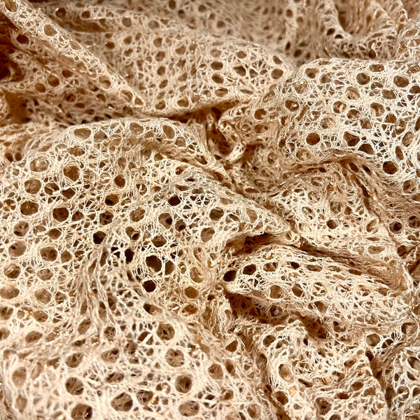 Crochet knit lace dress fabric with sequins, per metre - skin tone