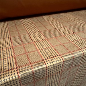 Scuba suede stretch spandex double jersey fabric, per metre - Prince of Wales check - toffee