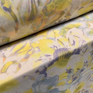 Printed chiffon yoryu dress blouse fabric, per metre - watercolour floral - pastel lemon & blue