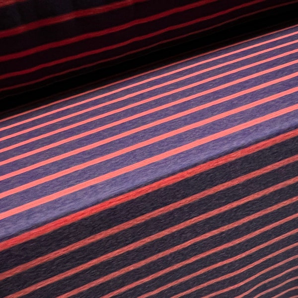 Viscose blend single jersey fashion fabric, per metre - stripe - indigo & red