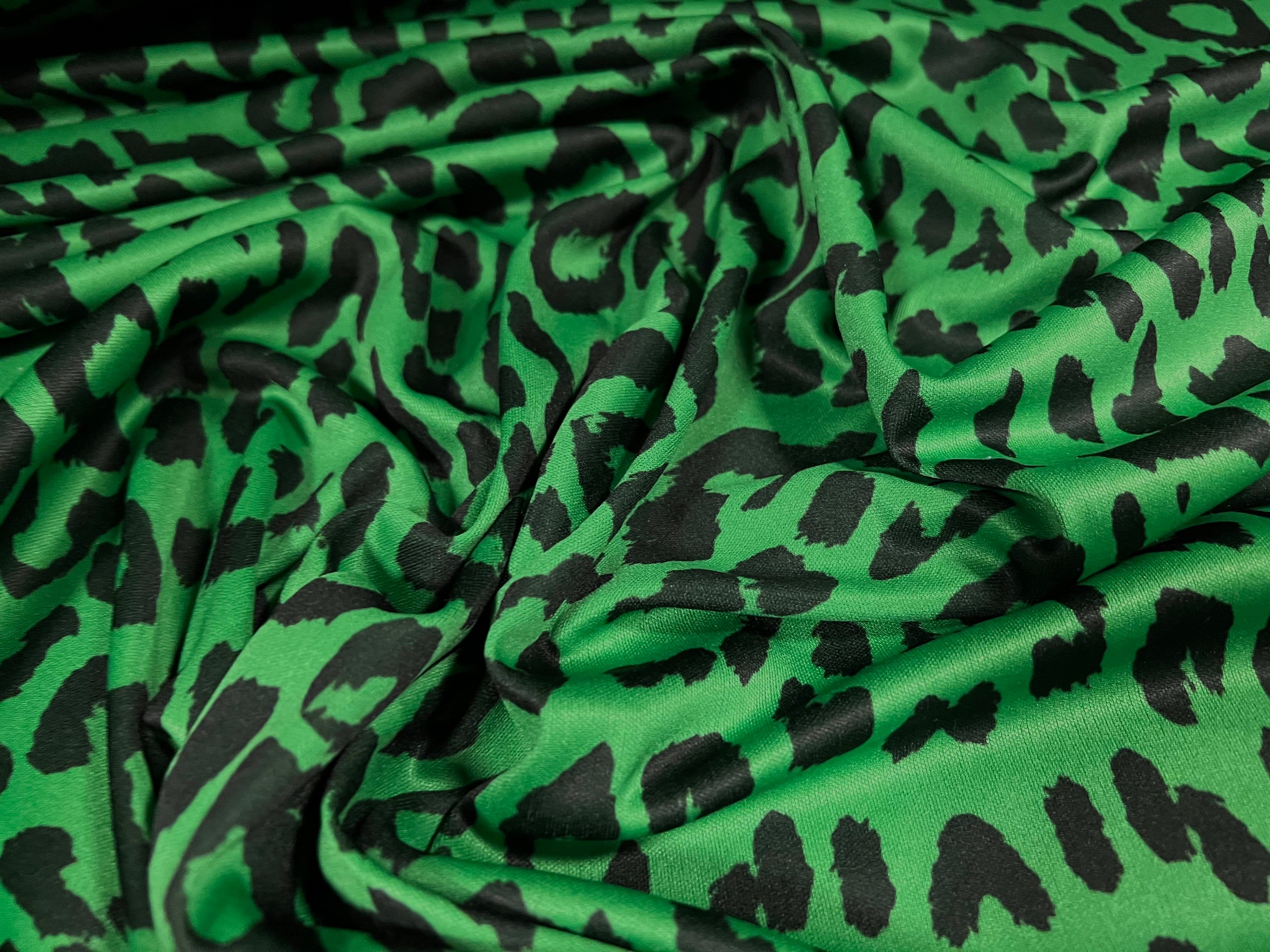 FS005_7 Green Leopard Animal Print Dress Jersey Stretch
