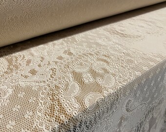 Stretch lace dress fabric, per metre - paisley design - cream