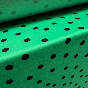 Soft handle single jersey fabric, per metre - polka dot print - green & black