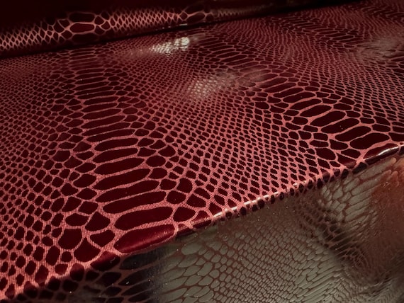 Embossed PVC coated faux leather jersey fabric, per metre - snakeskin - burgundy